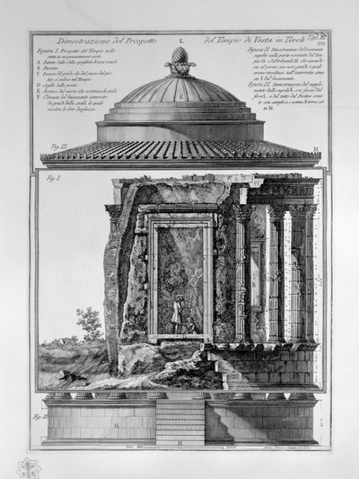 Darstellung der Fassade des Tempels der Vesta in Tivoli von Francesco Piranesi